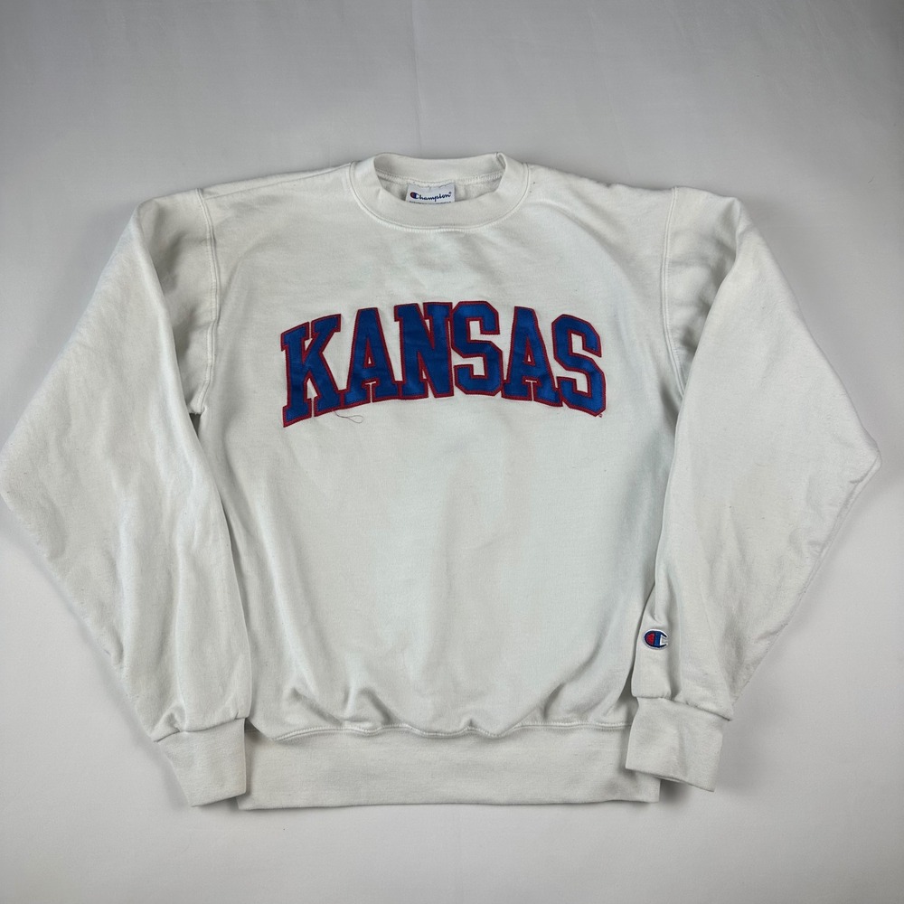 Champion White Kansas Jayhawks Crewneck Size Small‎ Sweatshirt Pullover